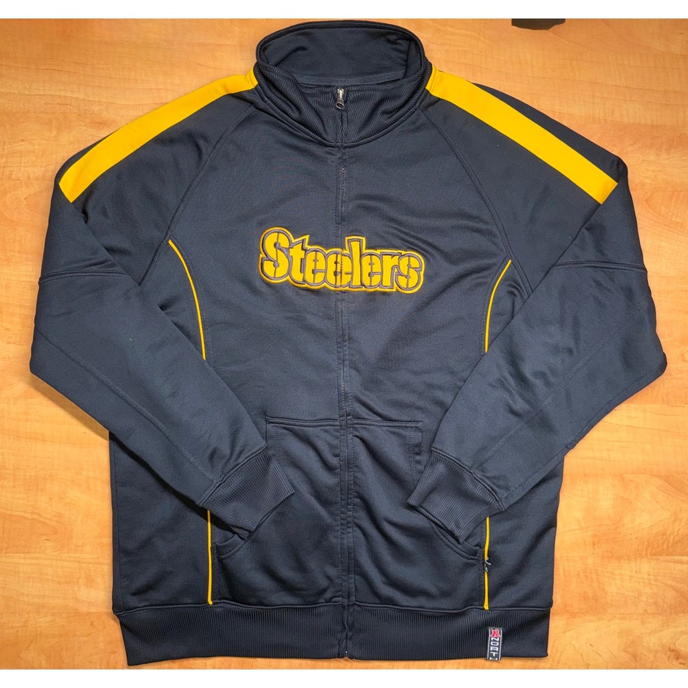 NFL Team Apparel Pittsburgh Steelers Track Jacket Mens XL Black Gold Full Zip